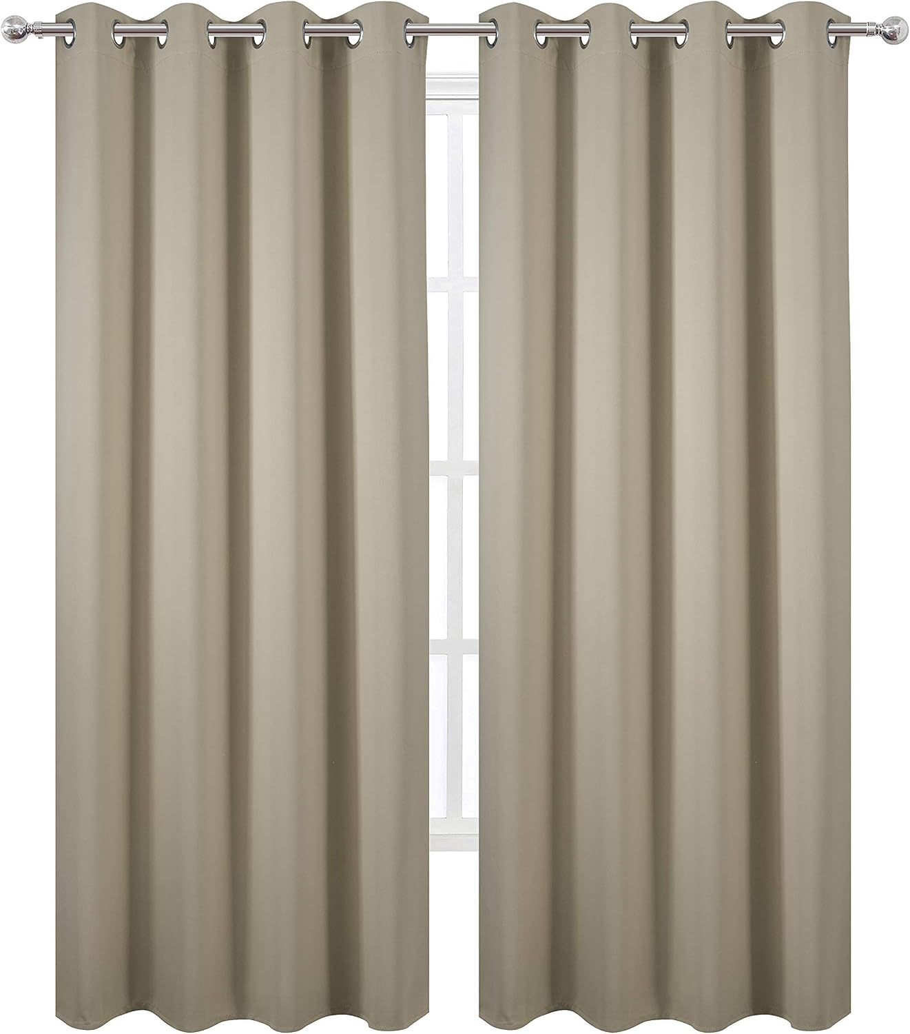 Lemomo Blackout Curtains 52 x 84 Inch Long Beige Curtains Set of 2 Panels Room Darkening Curtains for Bedroom and Living Room 84 Inch silver