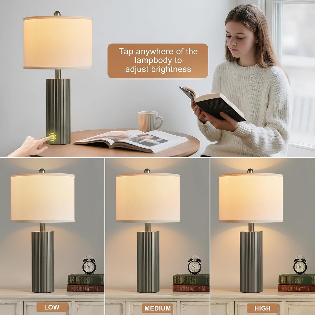 Table Lamps for Living Room Set of 2, 24.5" Modern Table Lamps for Bedroom with USB C+A Ports, Creative Stripe Touch Lamps for…