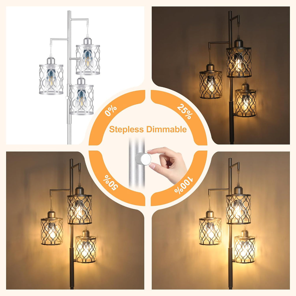 68" Farmhouse Floor lamp, Dimmable Industrial Floor Lamps for Living Room, 3 Light Rustic Standing Tall Lamp Including 3 PCS 6W Edison…