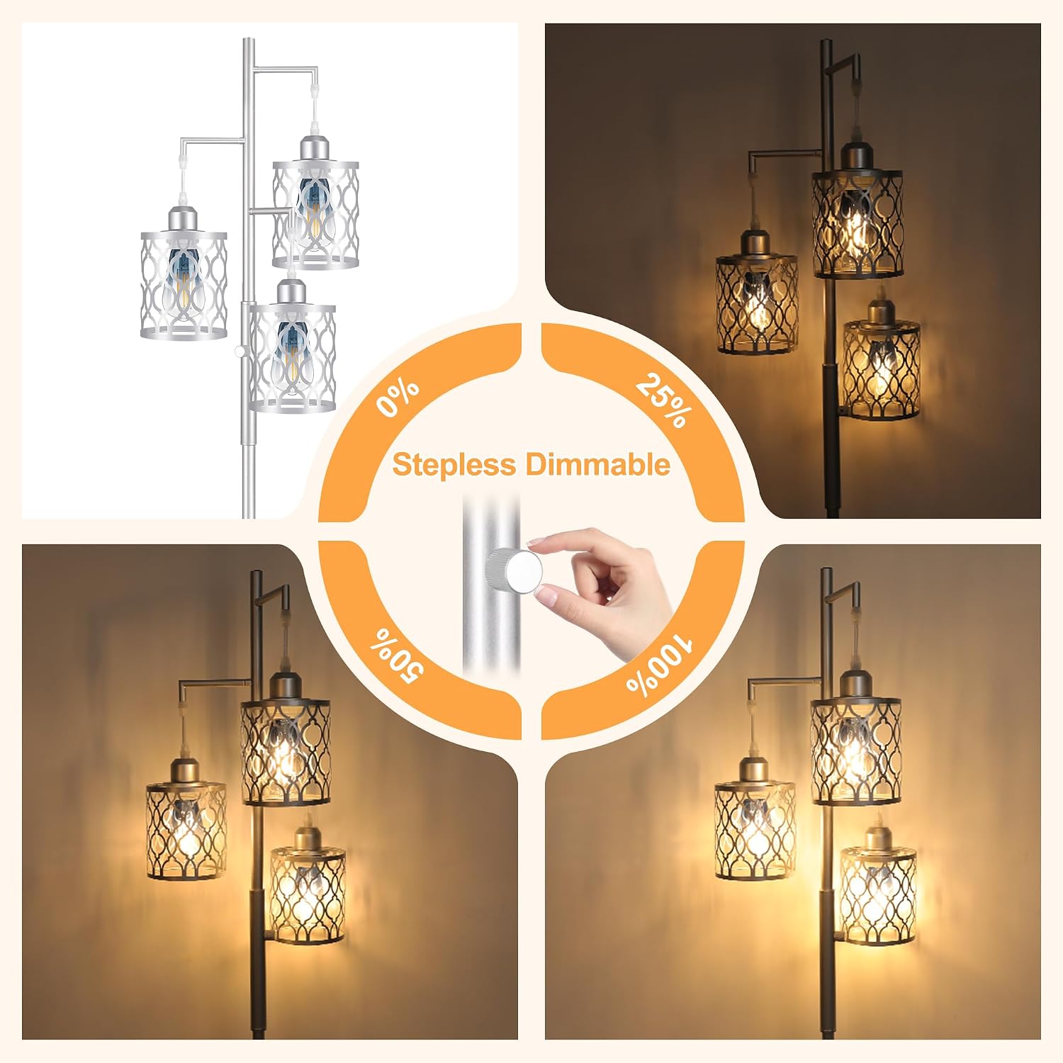 68" Farmhouse Floor lamp, Dimmable Industrial Floor Lamps for Living Room, 3 Light Rustic Standing Tall Lamp Including 3 PCS 6W Edison…