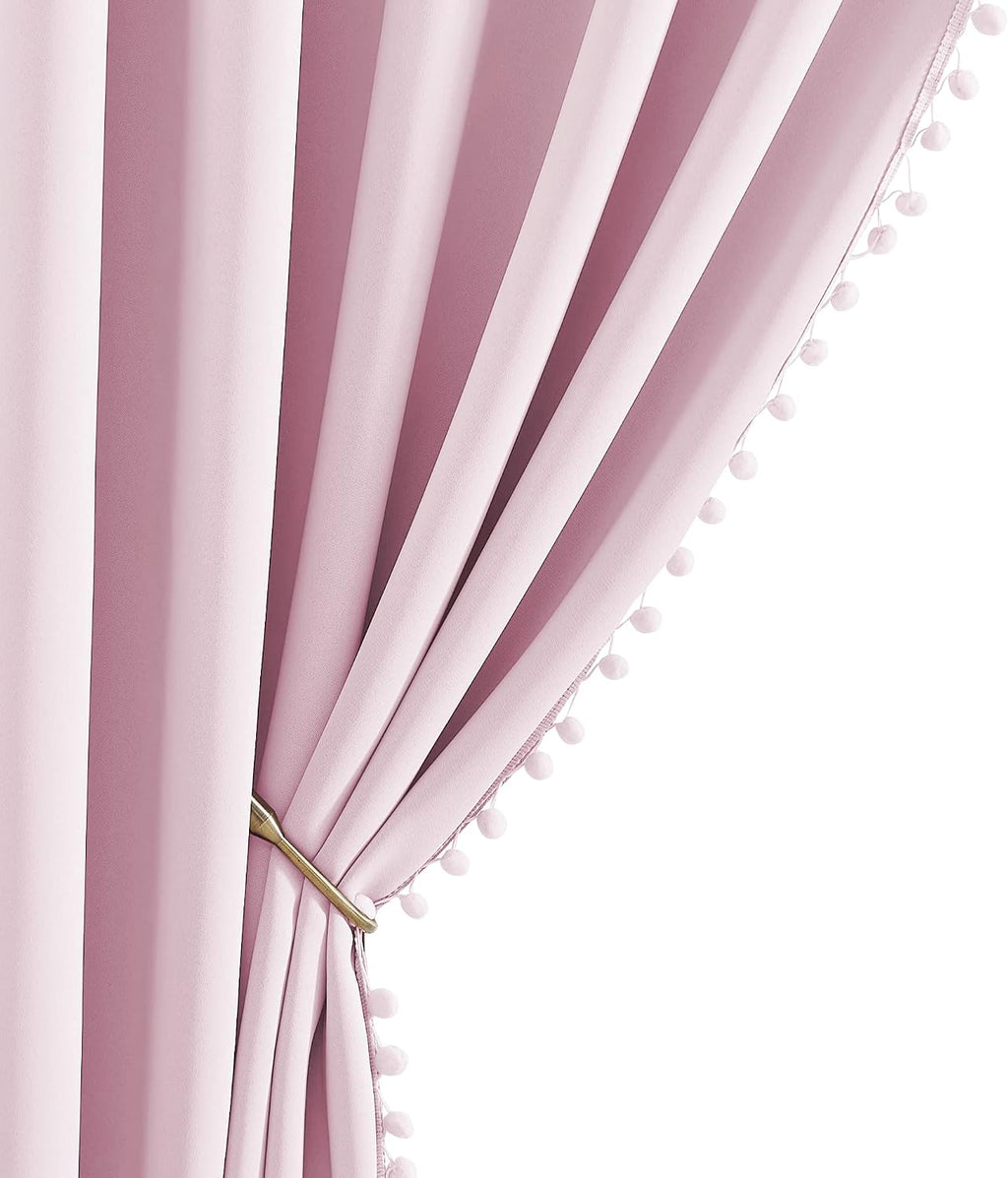 NICETOWN Pom Pom Blackout Curtains for Girls Bedroom Boho Pink Window Curtains for Nursery Rod Pocket Thermal Insulated Living Room…