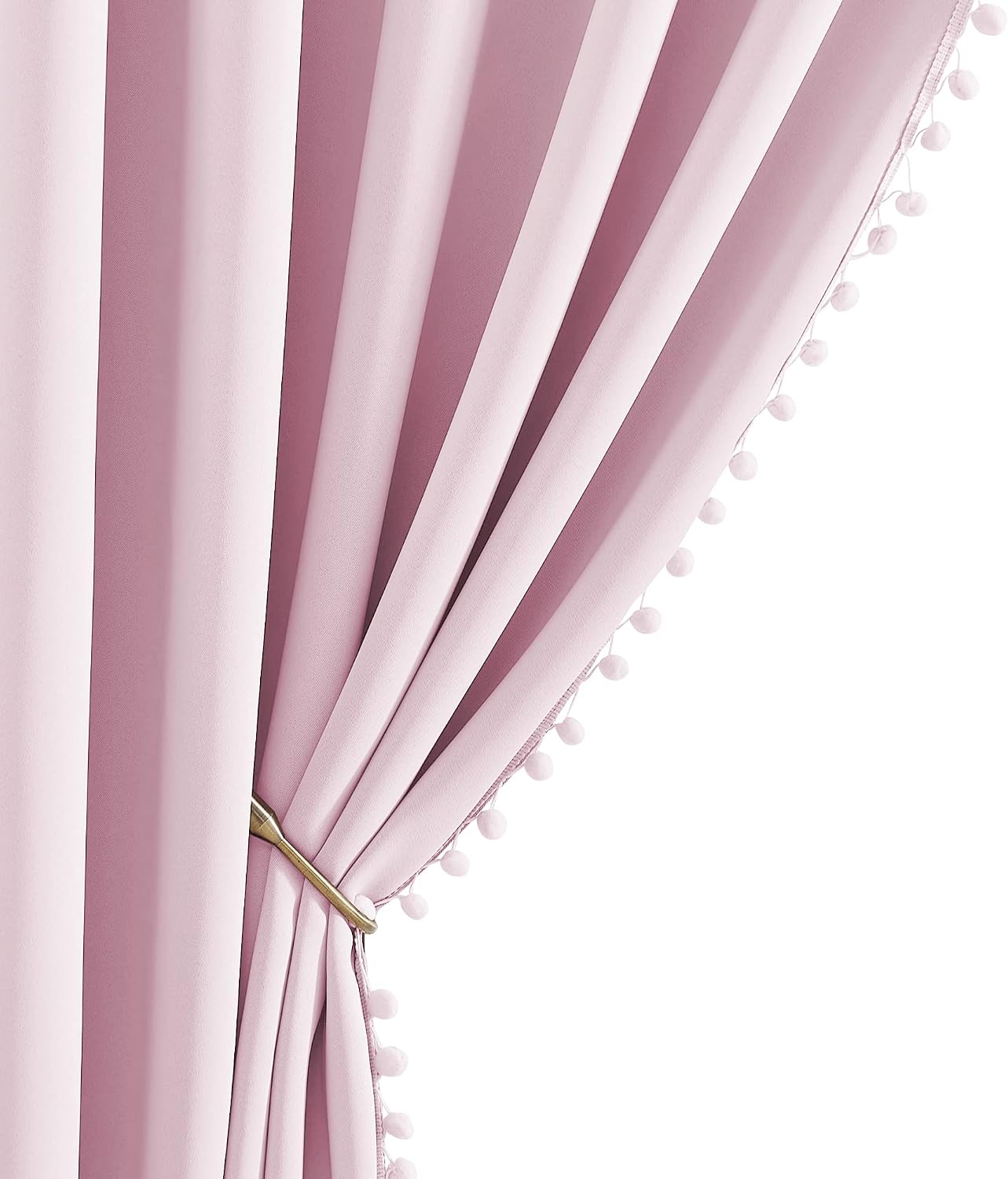 NICETOWN Pom Pom Blackout Curtains for Girls Bedroom Boho Pink Window Curtains for Nursery Rod Pocket Thermal Insulated Living Room…