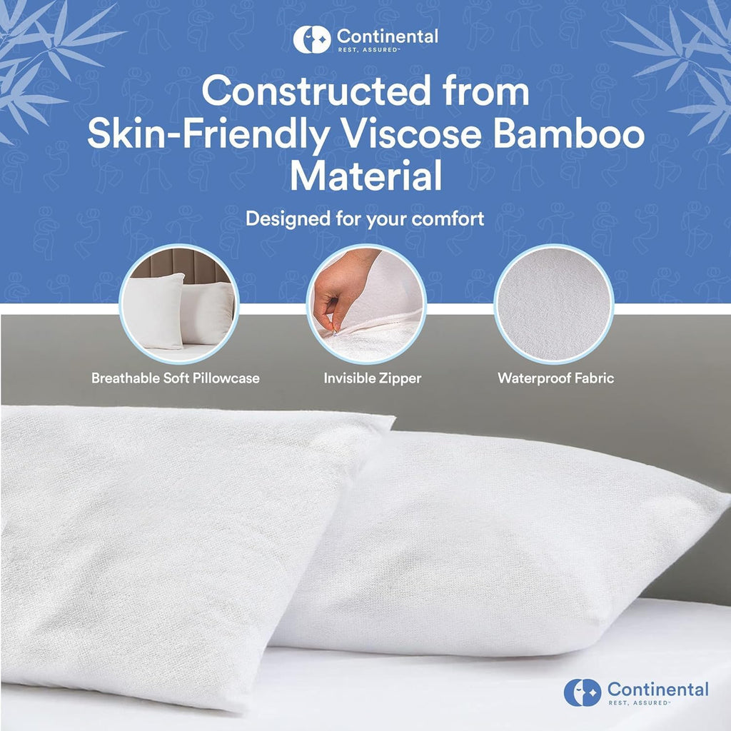 ContinentalBedding Continental Bedding Viscose Derived from Bamboo Pillow Protector Zippered Waterproof Feather Proof and Down Proof Silky…