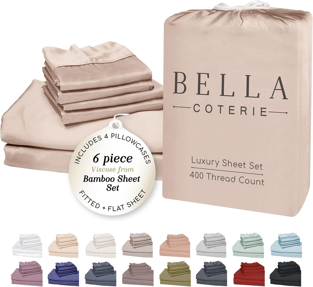 Bella Coterie 6 Piece Luxury Bamboo Viscose Split Top King Size Sheet Set | 34" Split for Adjustable Beds | 100% Organically Grown|…