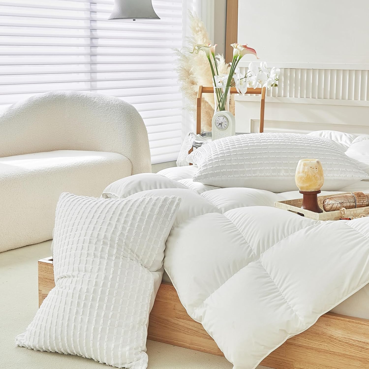 Warmdern White Pillow Covers King Pillow Cases Soft Microfiber Pillow Cases Set of 2 Boho Textured Pillowcase with Envelope Closure(White,…