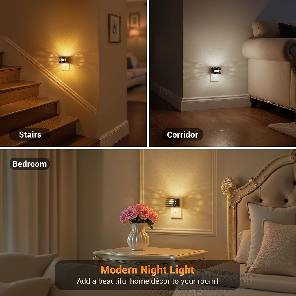 JandCase LED Night Light, [2 Pack] Bubble Night Lights Plug into Wall, Dimmable Nightlight with Dusk to Dawn Sensor, Amber/3000K/5000K &…
