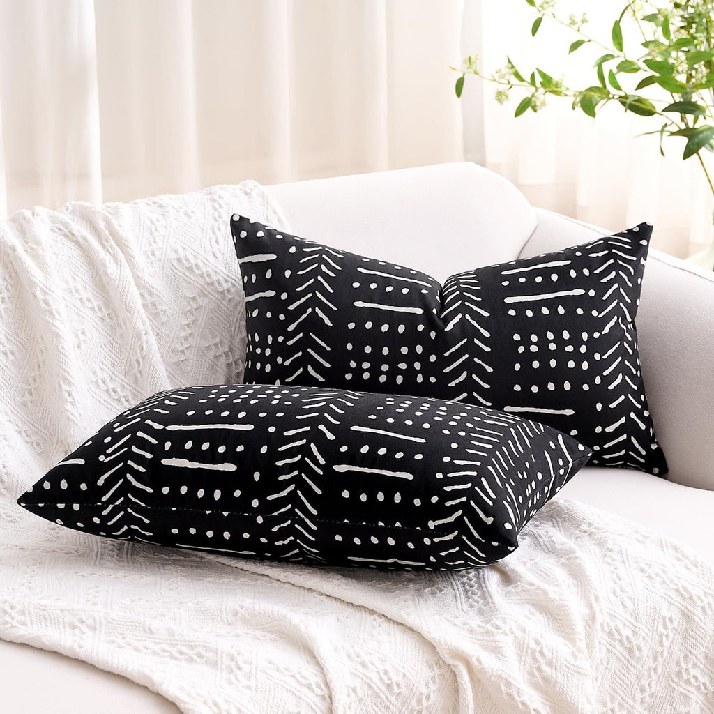 BONSTRAP Decorative Throw Pillow Covers Black White Boho Lumbar Pillowcase 12X20 Modern Farmhouse Accent Cushion Covers Set of 2 for…