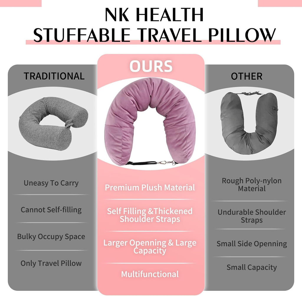 Stuffable Travel Pillow, Stuffable Neck Pillow for Travel, Neck Pillow Stuffed with Clothes Storage - No Extra Baggage Fees, Fits 5+ Days…