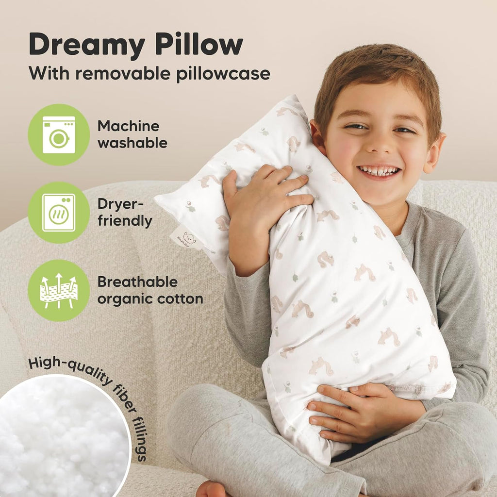 Toddler Pillow with Pillowcase - 10x18 My Little Dreamy Kids Travel Bed Pillows for Sleeping, Organic Cotton Small Pillowcase, Soft &…