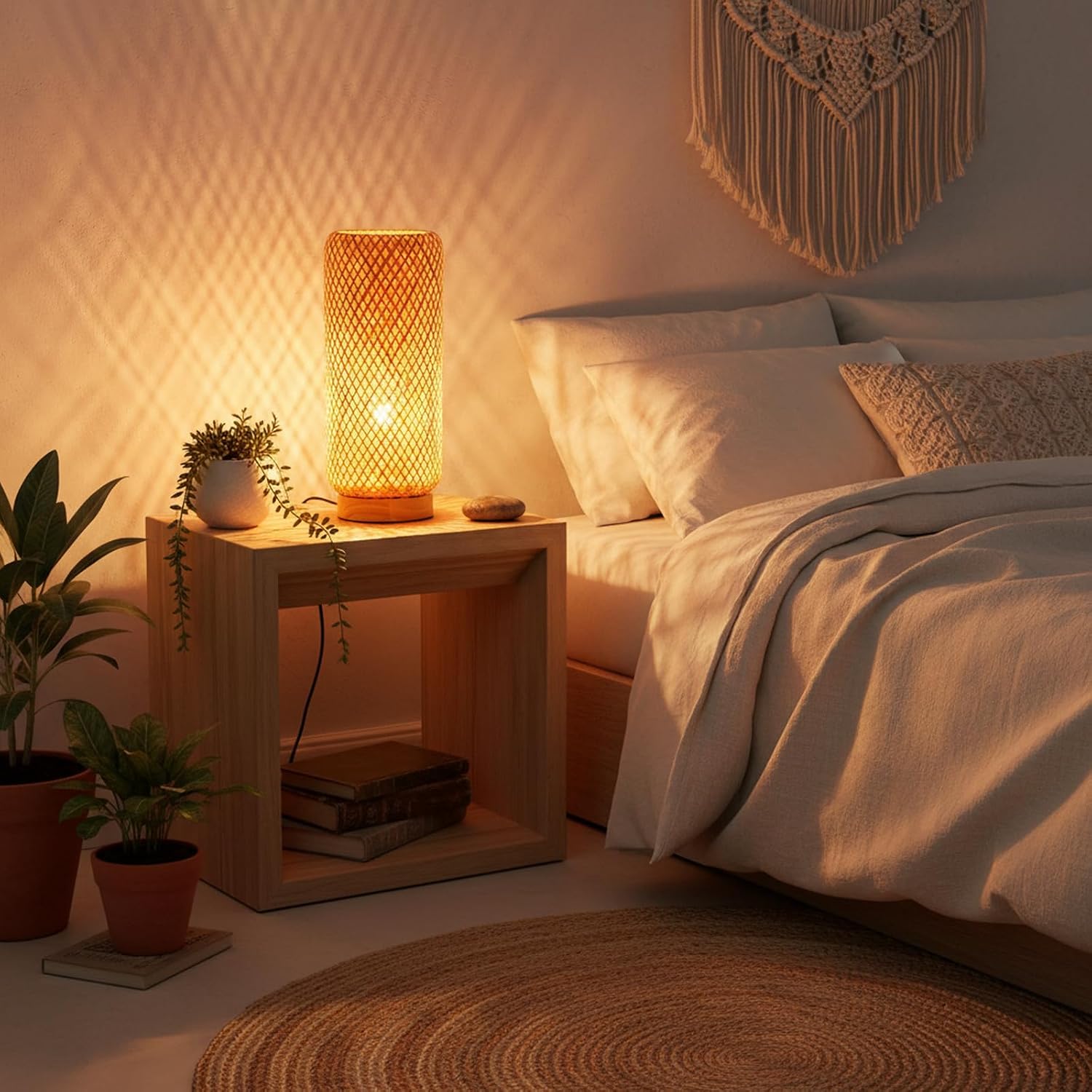 Arturesthome Bamboo Table Lamps with Shade, Rustic Farmhouse Boho Coastal Desk Lamp Night Light for Decorative Bedroom, Study Room, Cafe…