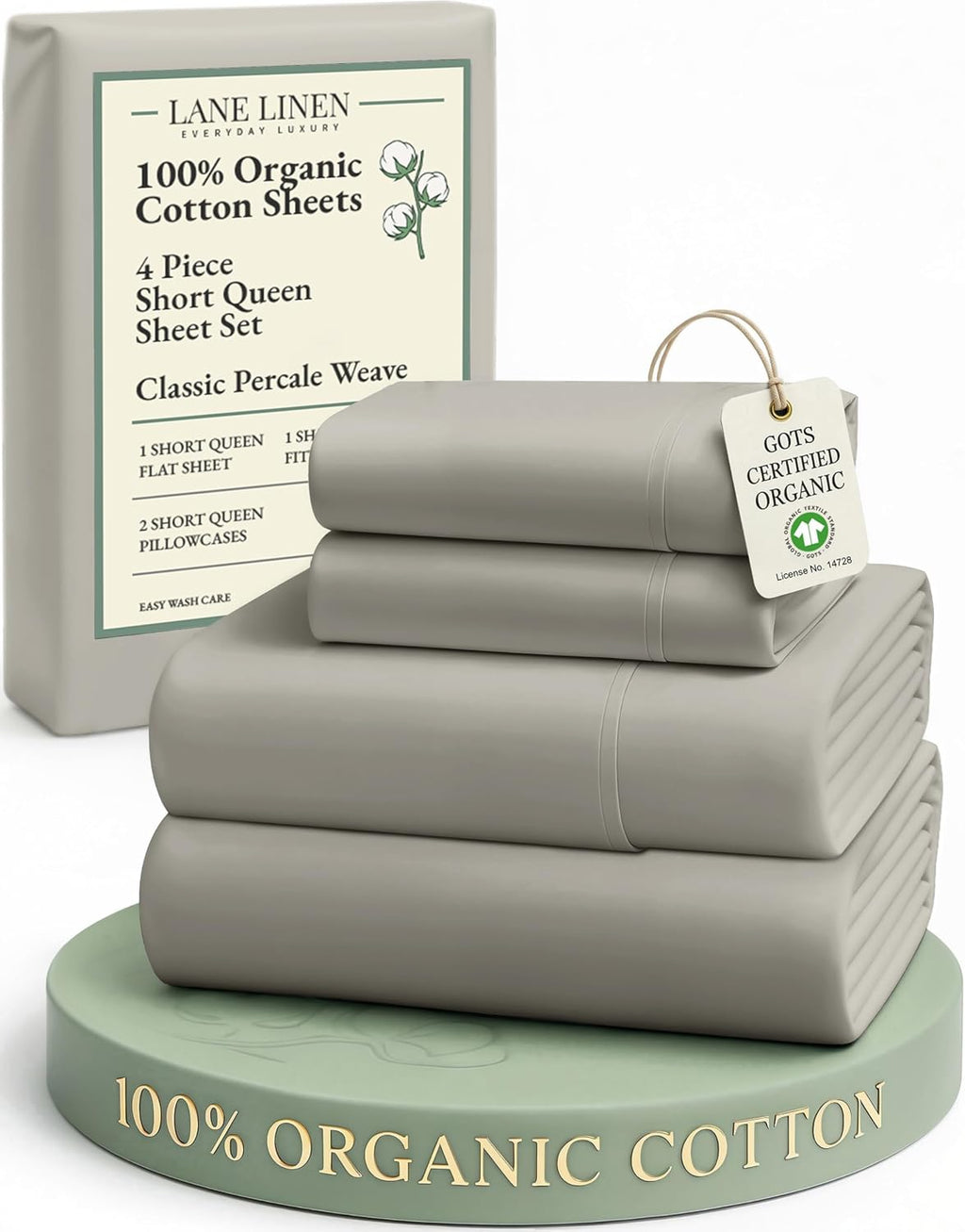 LaneLinen LANE LINEN RV Queen Sheets Set - 100% Organic Cotton Camper Sheet Sets 15" Deep Pocket Fitted (Short Silver) Cotton Silver