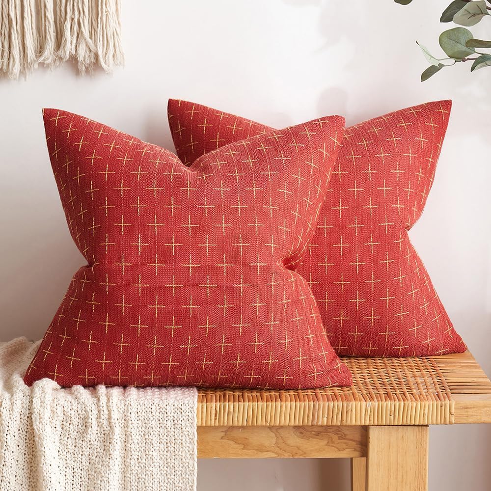 MIULEE Pack of 2 Christmas Decorative Burlap Linen Throw Pillow Covers Modern Farmhouse Pillowcase Rustic Woven Textured Cushion Cover…