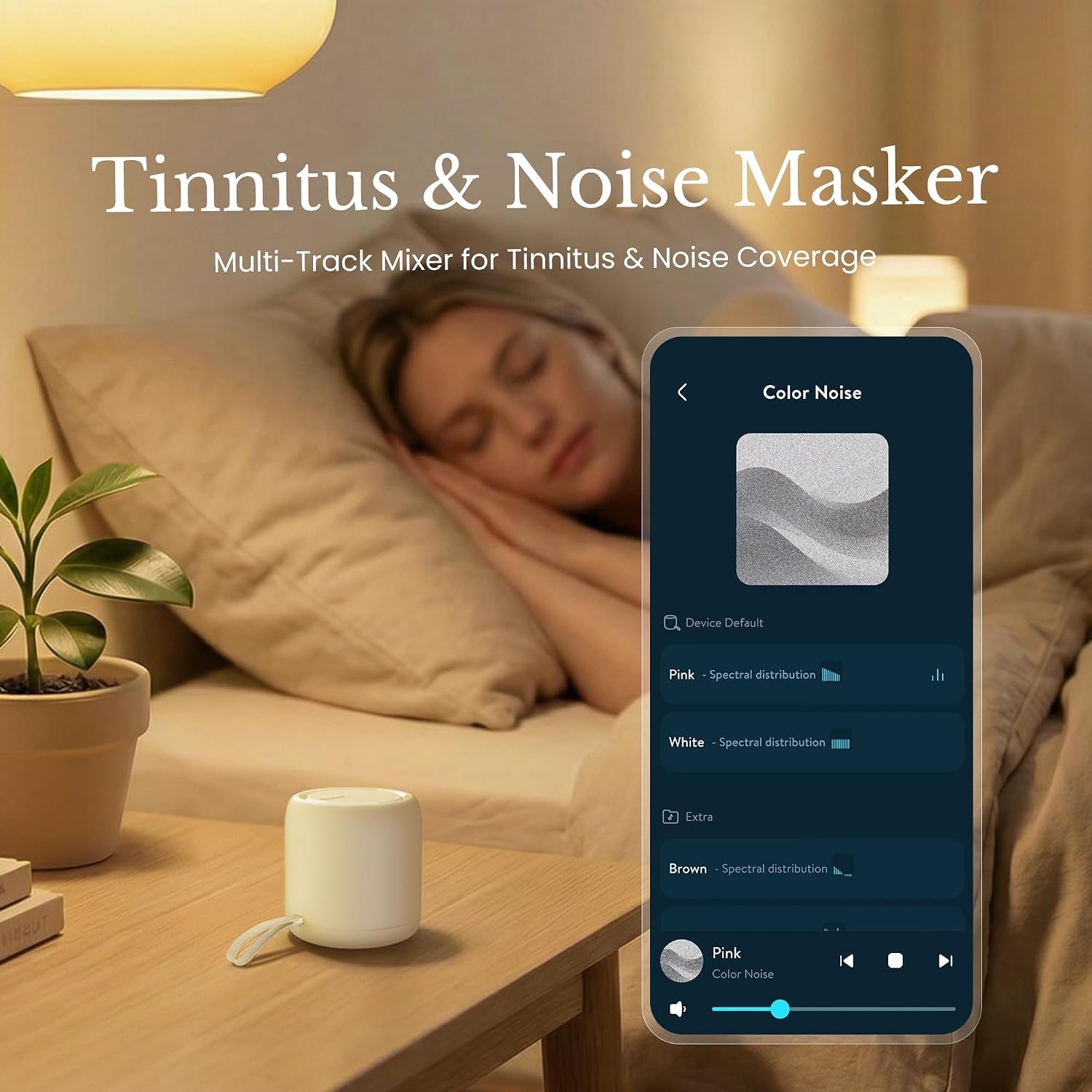TimeVocalist White Noise Sound Machine & Alarm Clock: Color Noises and Custom Soundscapes, App Control, Sleep Schedule, Multiple Alarms, 10…