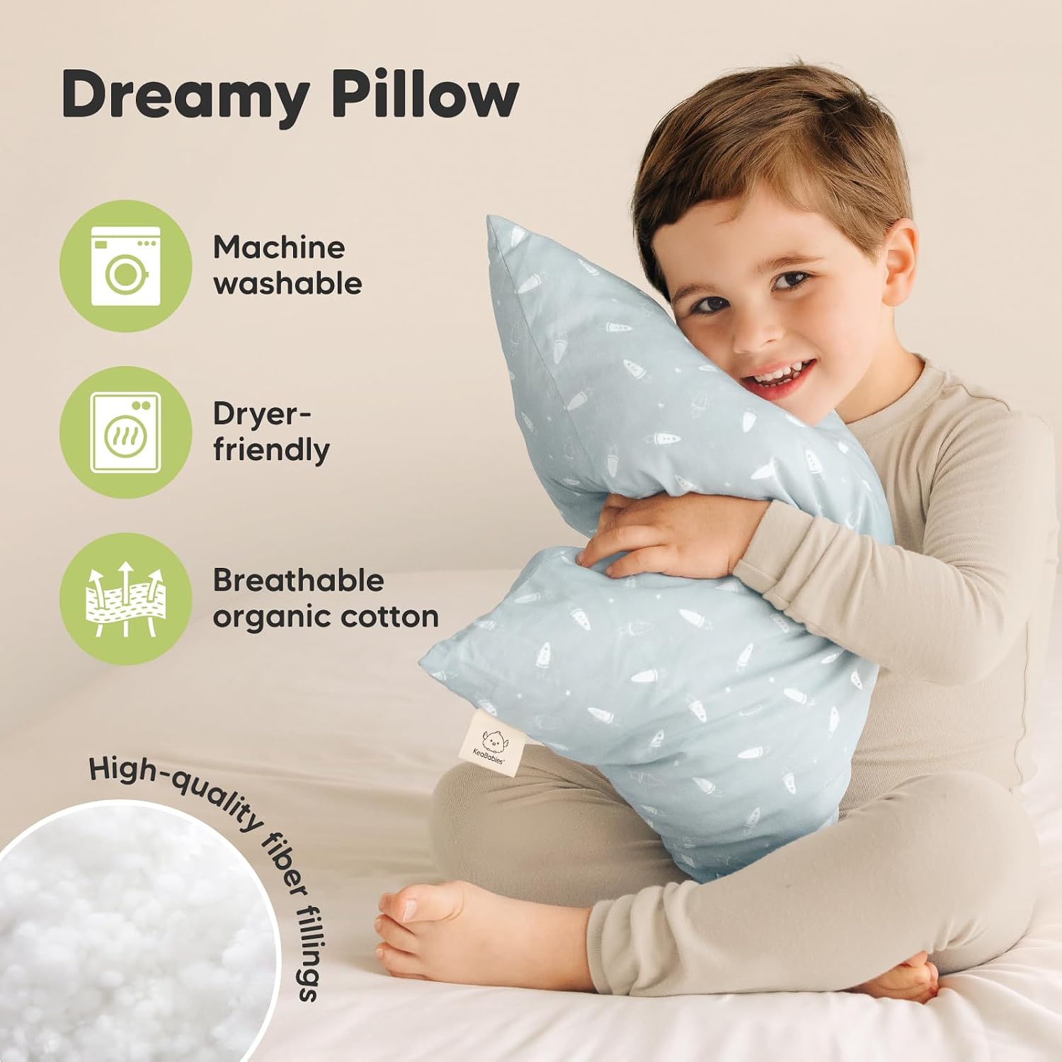 KeaBabies 2-Pack Toddler Pillows 2 Year Old to 5-13x18 Soft Organic Cotton Kids Pillow for Sleeping, Travel, School, Daycare, Nap…