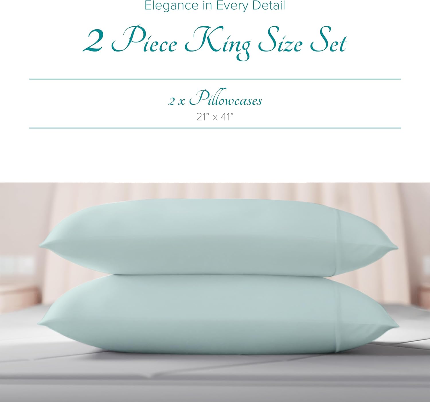 Carressa Linen Luxury Egyptian Cotton King Pillow Cases Set of 2-800 Series Tulips Collection Pillowcases for Sleeping (Sea Foam), Soft…