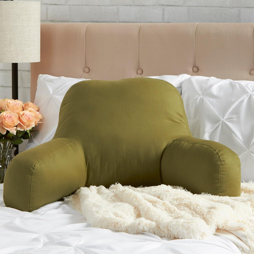 Greendale Home Fashions Cotton Duck Bed Rest Reading Pillow with Arms, Fern