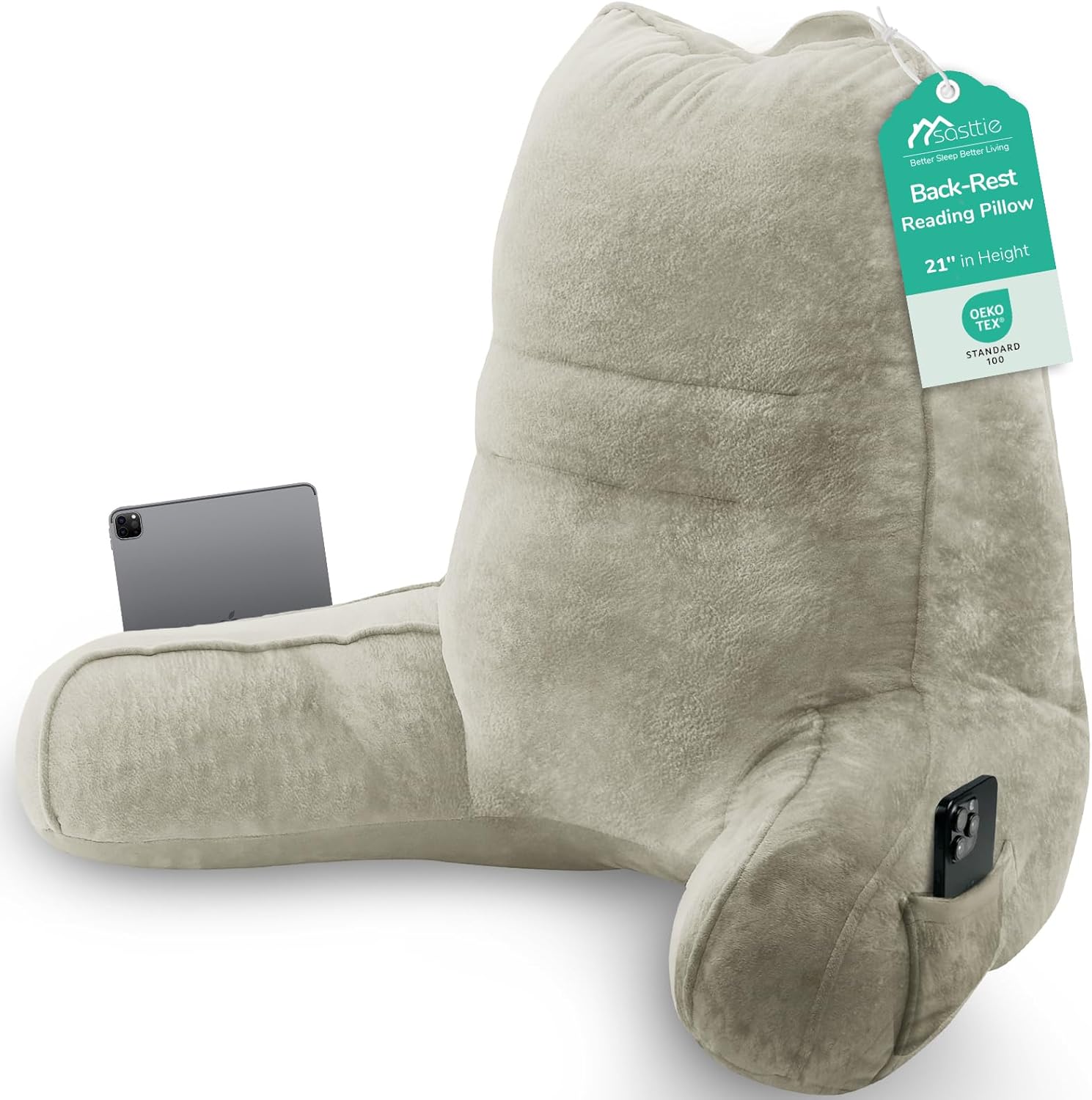 Sasttie Reading Pillow, Pillows for Reading or Relaxing – Ergonomic Support for Head, Neck, Back, and Lumbar, 21-Inch, Linen