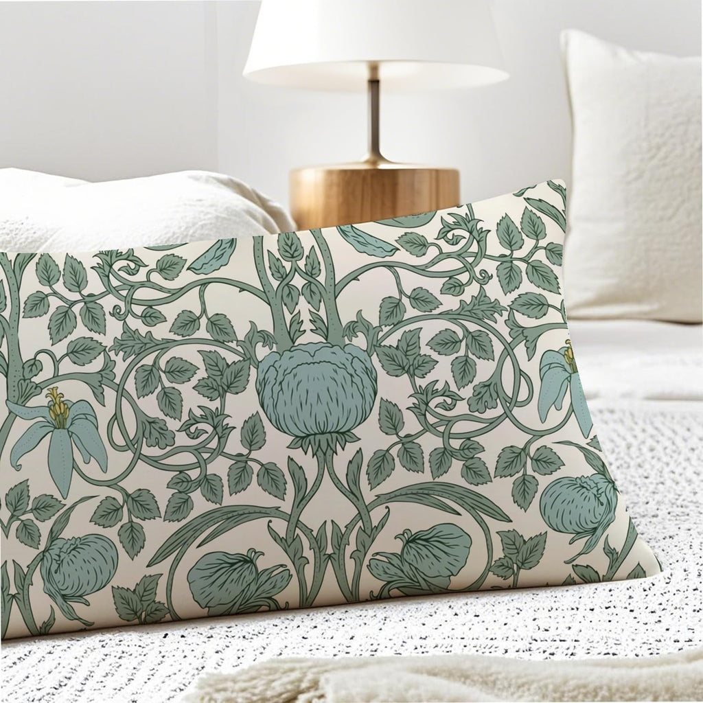 Vintage Green Floral 20x54 Body Pillow Cover, Cottagecore Room Decor, Retro Green Flowers Botanical Art Nouveau Decorative Long Body…
