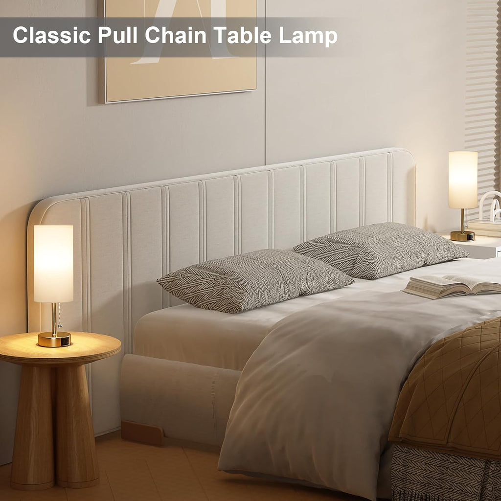 Gold Bedside Lamp for Bedroom Nightstand - Small Table Lamp with USB A + C Charging Port, 3 Color Temperatures Pull Chain Night Stand…