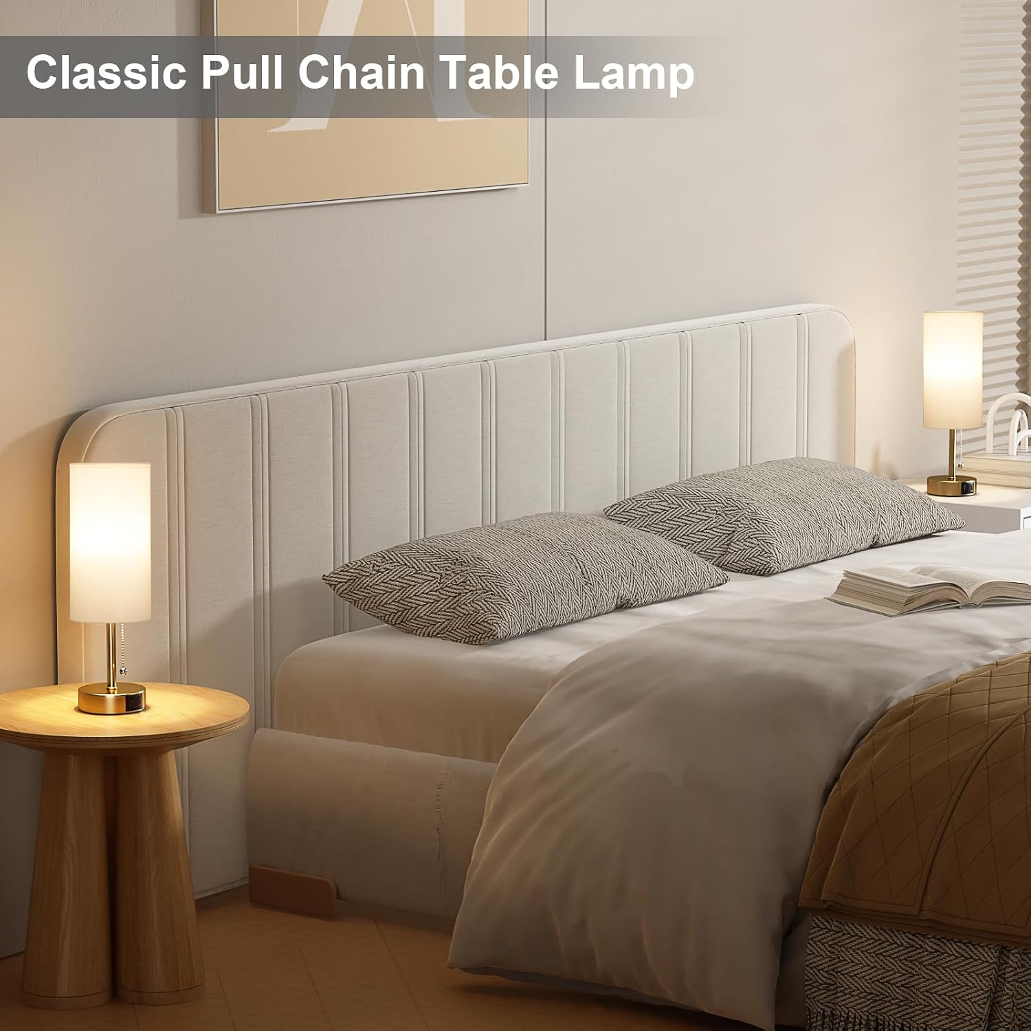 Gold Bedside Lamp for Bedroom Nightstand - Small Table Lamp with USB A + C Charging Port, 3 Color Temperatures Pull Chain Night Stand…