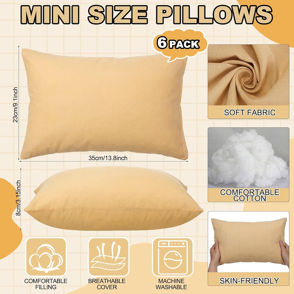 Kigley 6 Pack Mini Pillows Bulk Small Pillows 14"x9" Soft Travel Nap Pillow for Daycare Nap Time Pet Neck Lumbar (Gold) 6 Pack 9 inches Gold