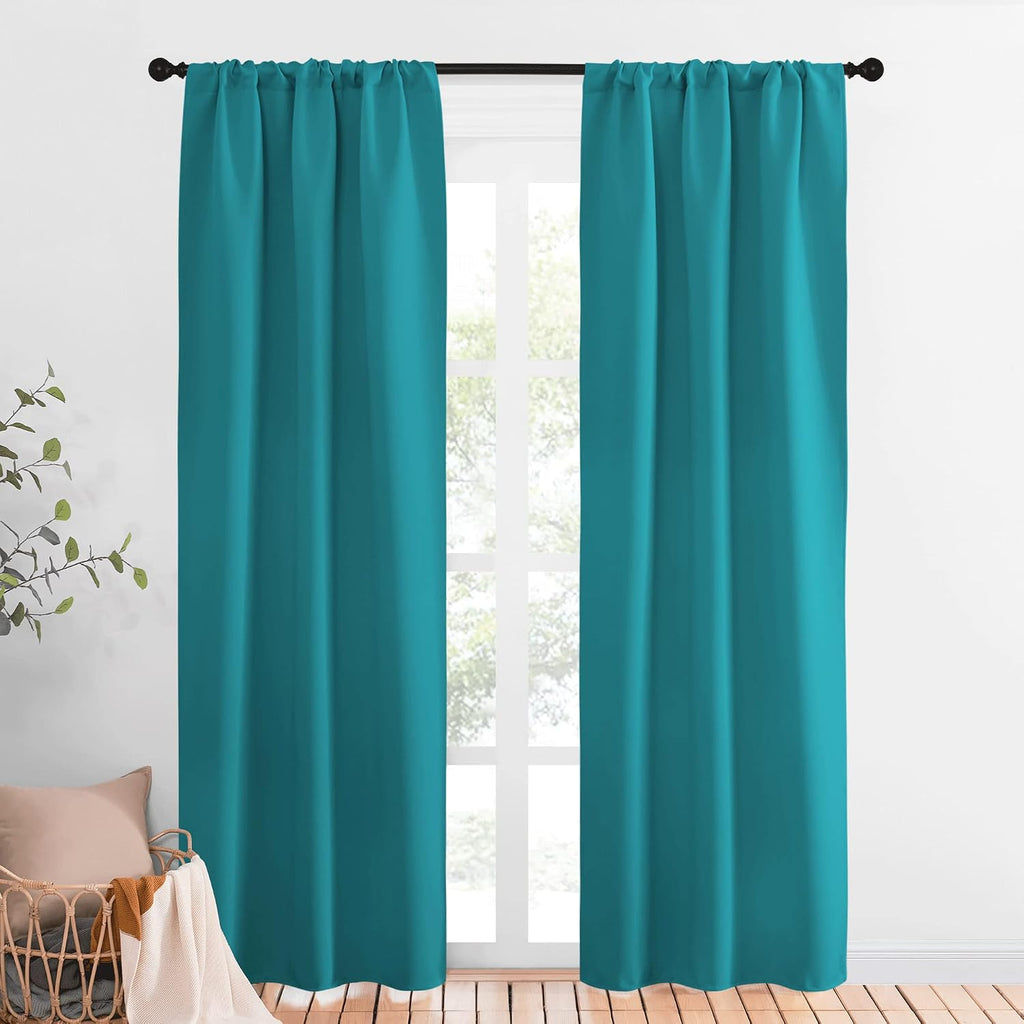 NICETOWN Peacock Blue Blackout Curtains Panels for Window, Thermal Insulated Rod Pocket Blackout Drapes/Draperies for Living Room (2…