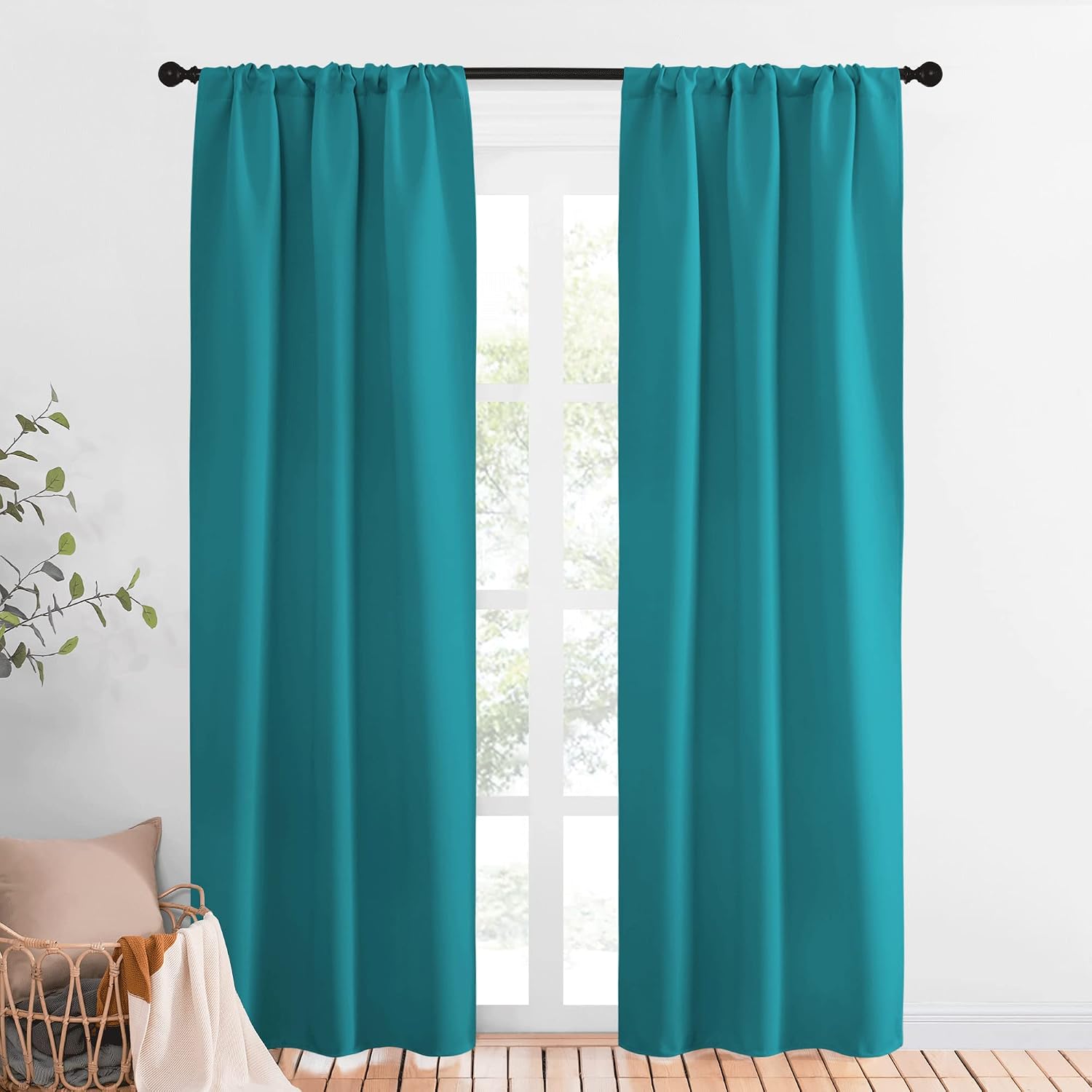 NICETOWN Peacock Blue Blackout Curtains Panels for Window, Thermal Insulated Rod Pocket Blackout Drapes/Draperies for Living Room (2…