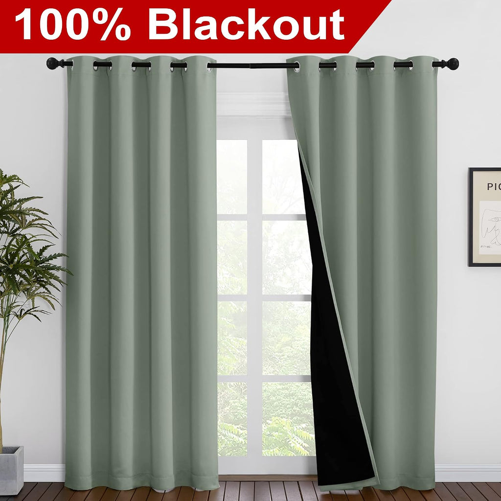 Nicetown 100% Blackout Window Curtain Panels, Cold and Full Light Blocking Drapes with Black Liner for Nursery, 86 inches Drop Thermal Insu…