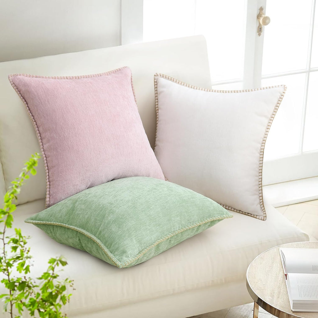 decorUhome Summer Chenille Soft Cozy Throw Pillow Covers 12x20 Set of 2, Modern Farmhouse Boho Velvet Decorative Pillow Cases with Stitched…