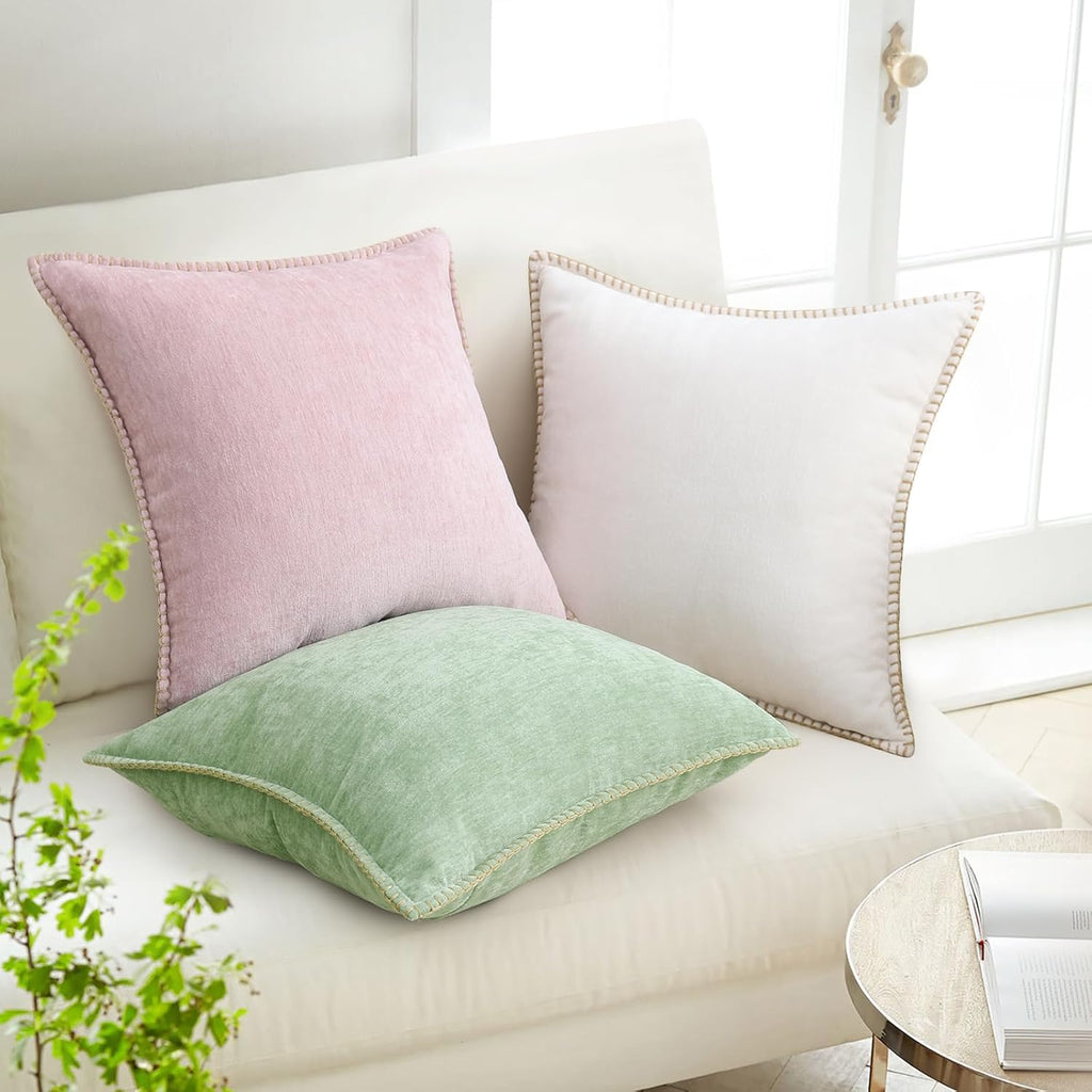 decorUhome Summer Chenille Soft Cozy Throw Pillow Covers 22x22 Set of 2, Modern Farmhouse Boho Velvet Decorative Euro Sham Pillow Cases wit…