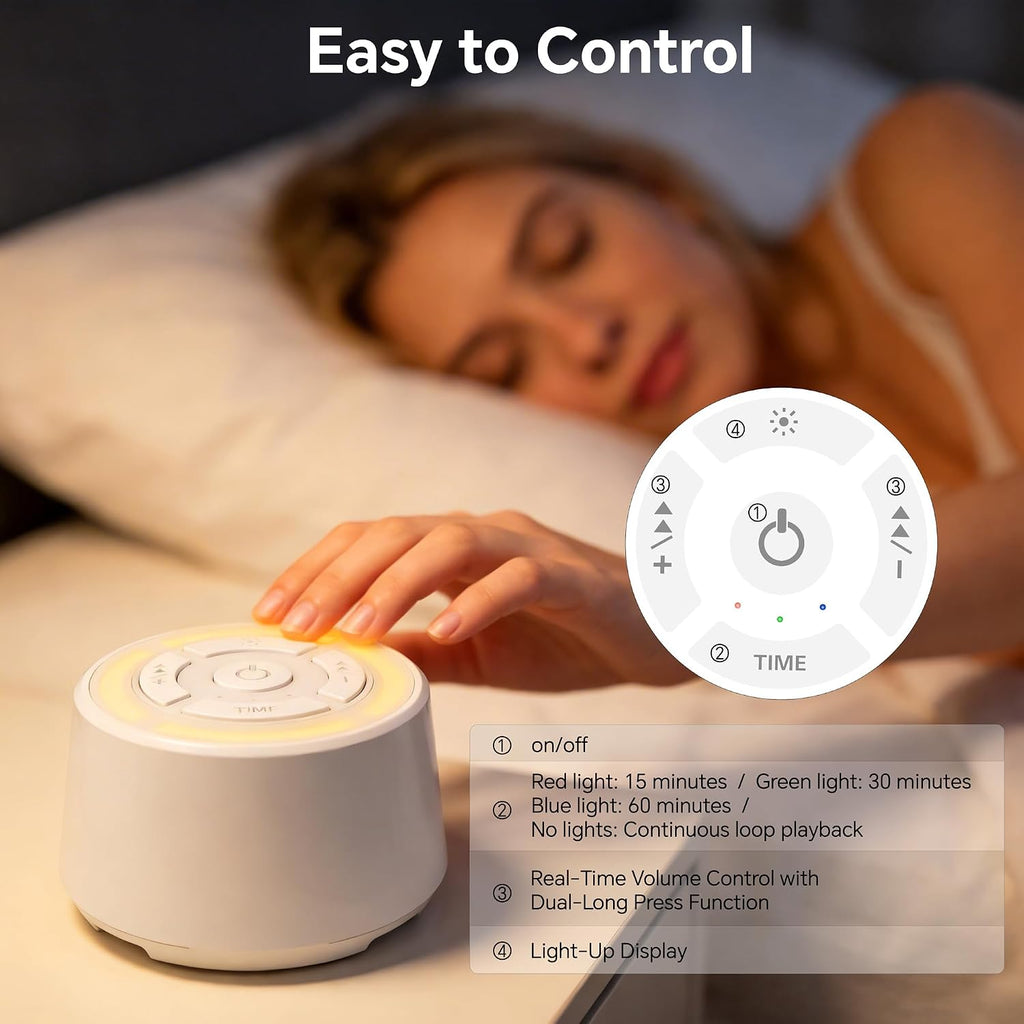 SPLENPAW Noise Sound Machine with 16 Soothing Sounds, Memory Function, 3-Color Night Light White Noise Machine for Adults, Babies &…
