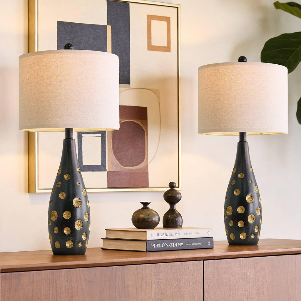 BOBOMOMO 26” Table Lamps Set of 2 for Living Room Bedroom, Modern Gold Accent Bedside Lamps with Linen Shade & Rotary Switch, Modern…