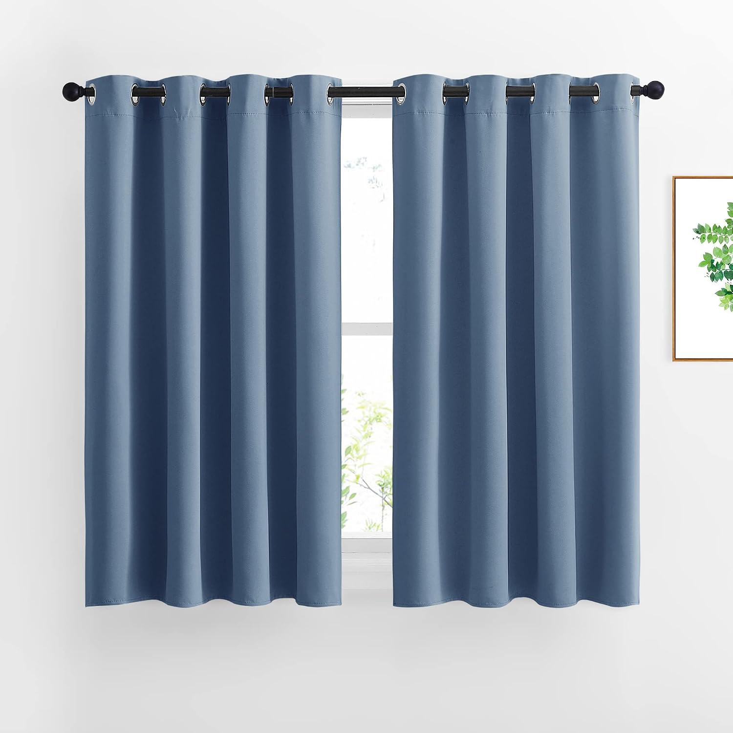 Nicetown Half Window Curtains for Bedroom - Silver Grommet Modern Thermal Insulated Home Decor Window Coverings for Nursery/Flat, Stone Blu…