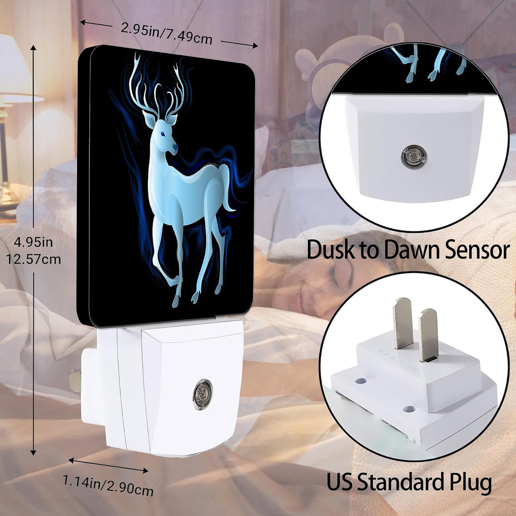 Blue Deer Night Light, Northern Lights Night Lights Plug into Wall Decor for Bedroom, Bathroom, Hallway, Kitchen, Dusk to Dawn Sensor…