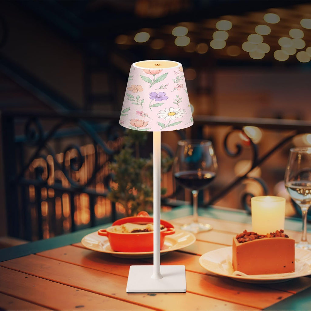 Cordless Mahjong Lamp Pastel Floral Daisies Tulips Wildflowers Soft Pink Small LED Lamp 3 Color Dimmable Rechargeable Lamps for Mah Jong…