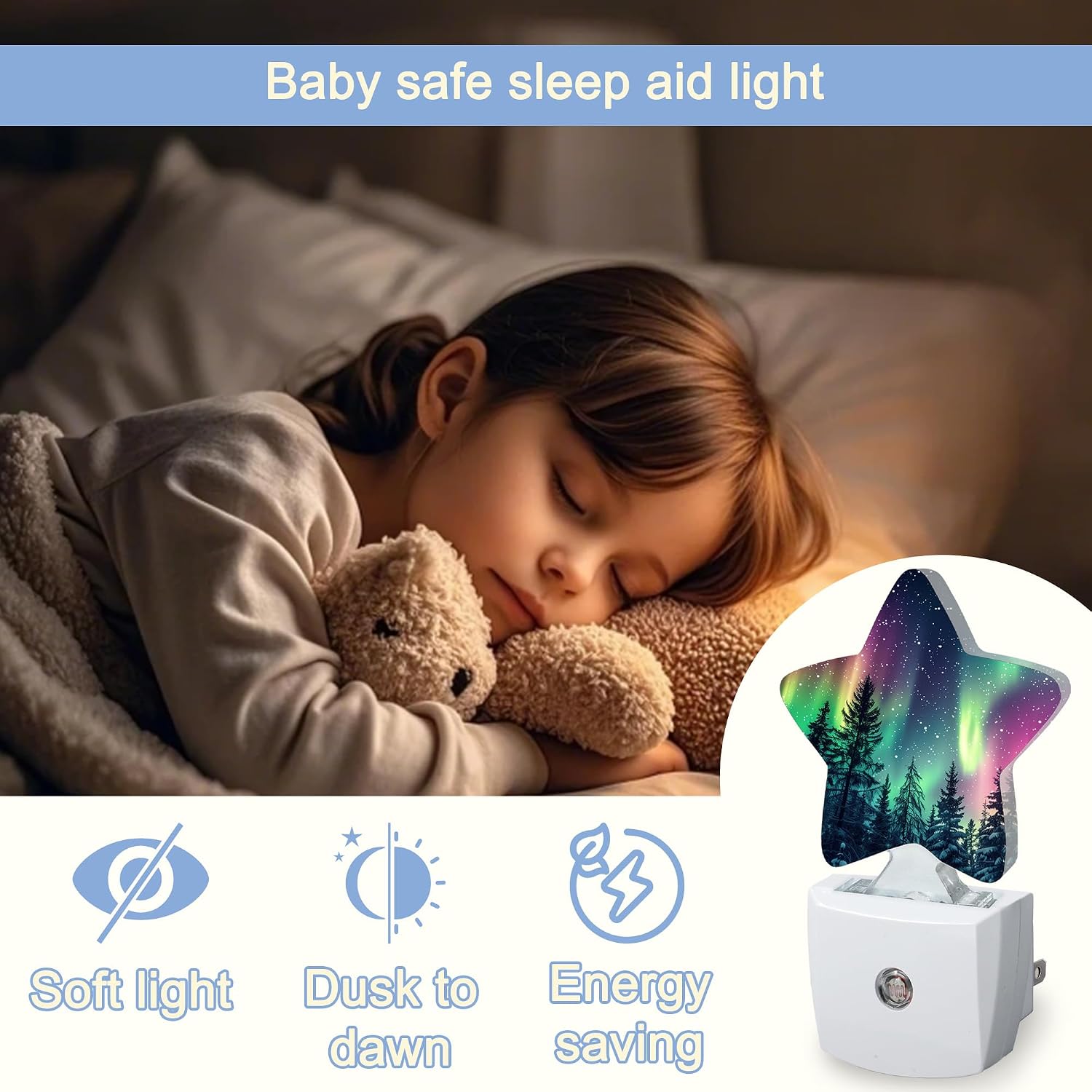 Snowmolle Night Light, Aurora Forest Plug into Wall with Dusk to Dawn Light Sensors, Northern Winter Aurora Warm Star Nightlights for Bedroom…