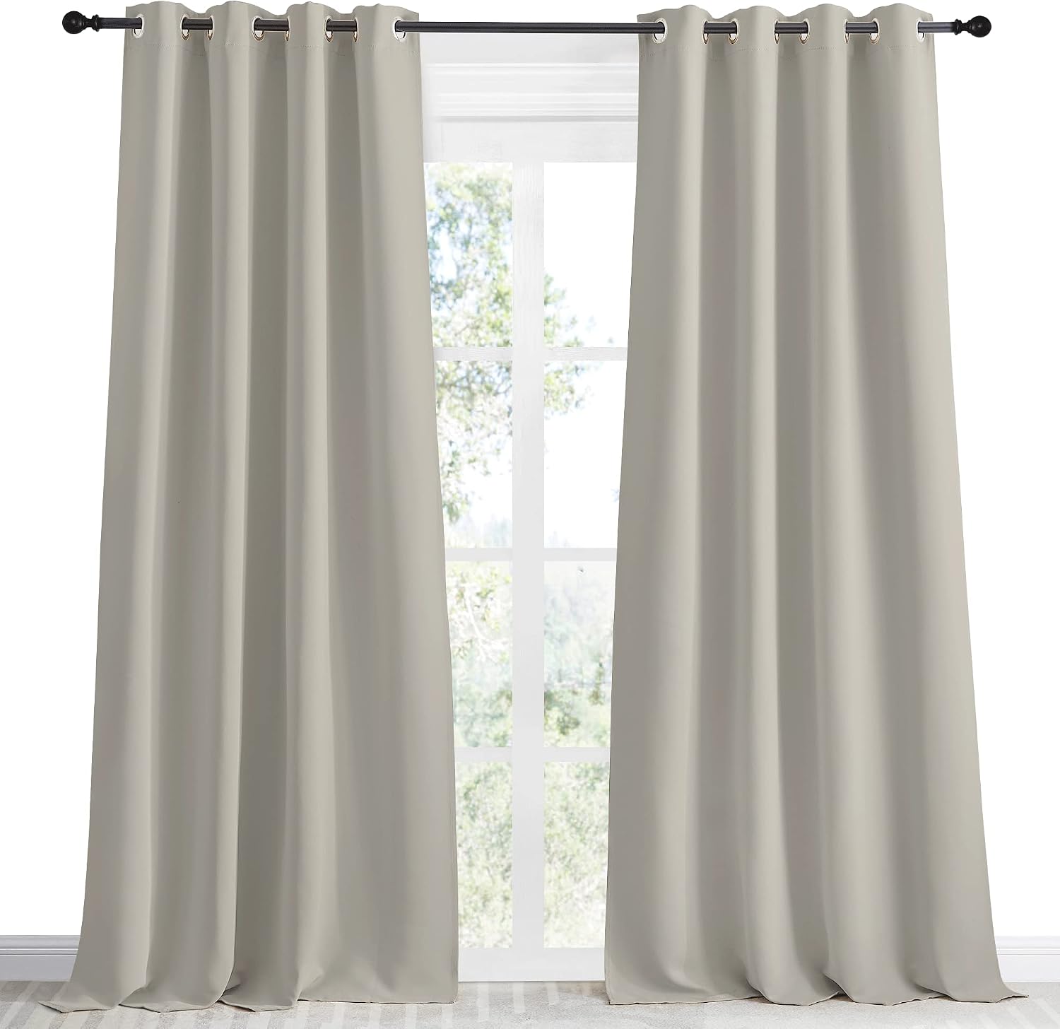 NICETOWN Blackout Natural Curtain for Living Room, 1 Panel, W55 x L96, Thermal Insulated Solid Grommet Sound Reducing Energy Saving…