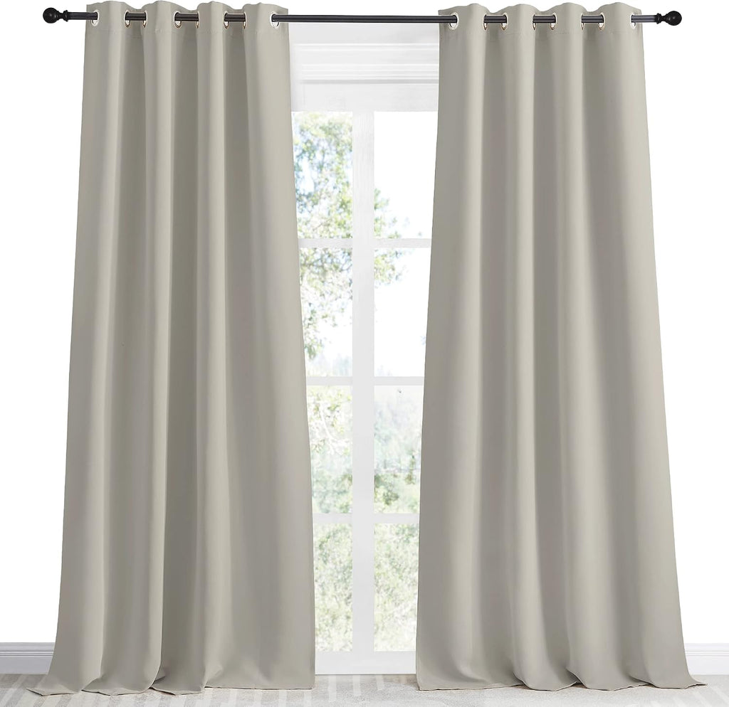 NICETOWN Blackout Natural Curtain for Living Room, 1 Panel, W55 x L90, Thermal Insulated Solid Grommet Sound Reducing Energy Saving…