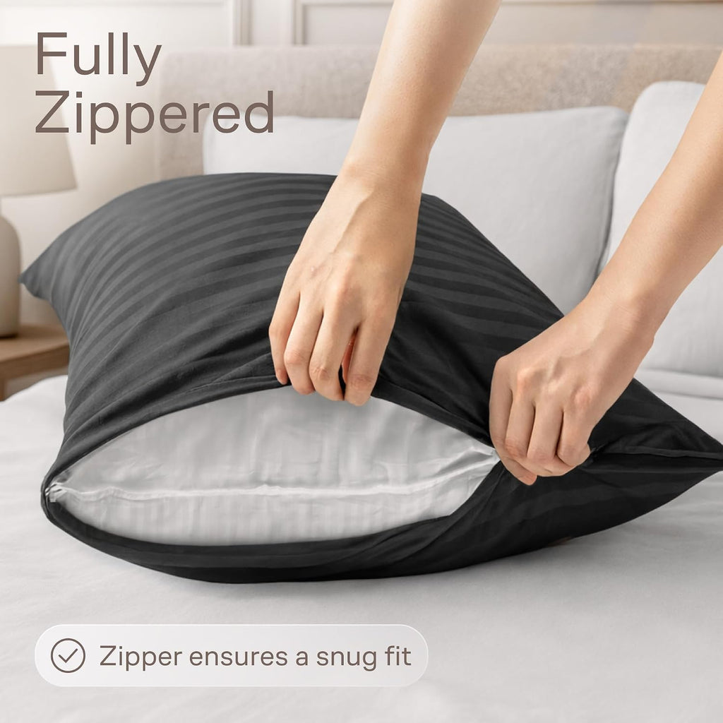 Ultra Soft Pillow Protectors with Zipper Standard Size - Set of 4 Breathable Pillow Covers - 100% Protection Against Stains, Dust & Dirt…