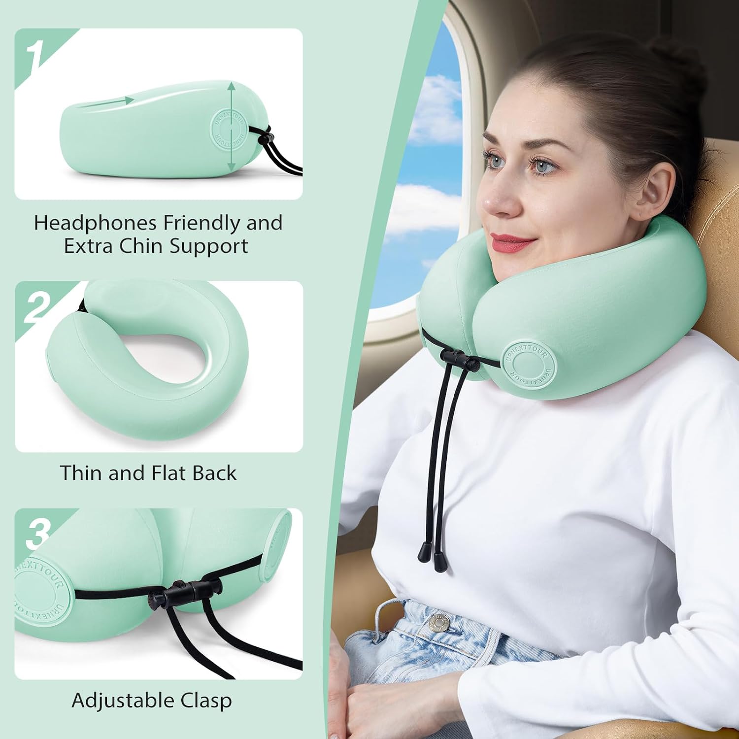 urnexttour Travel Neck Pillows for Airplane Adults, Memory Foam Neck Support Travelling Pillow with Washable Cotton Pillowcases and…