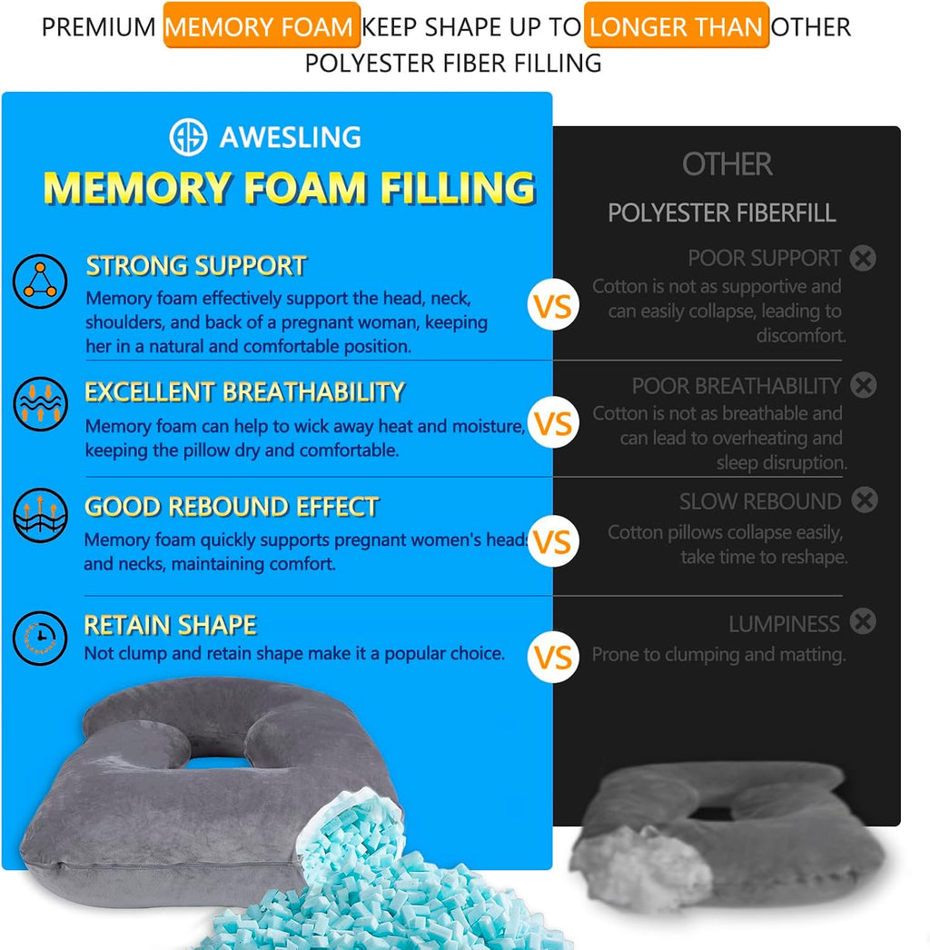 Shredded Memory Foam Body Pillow, Pregnancy Pillows for Sleeping, Maternity Pillow for Pregnant Women, Memory Foam Filling U Shaped Body…