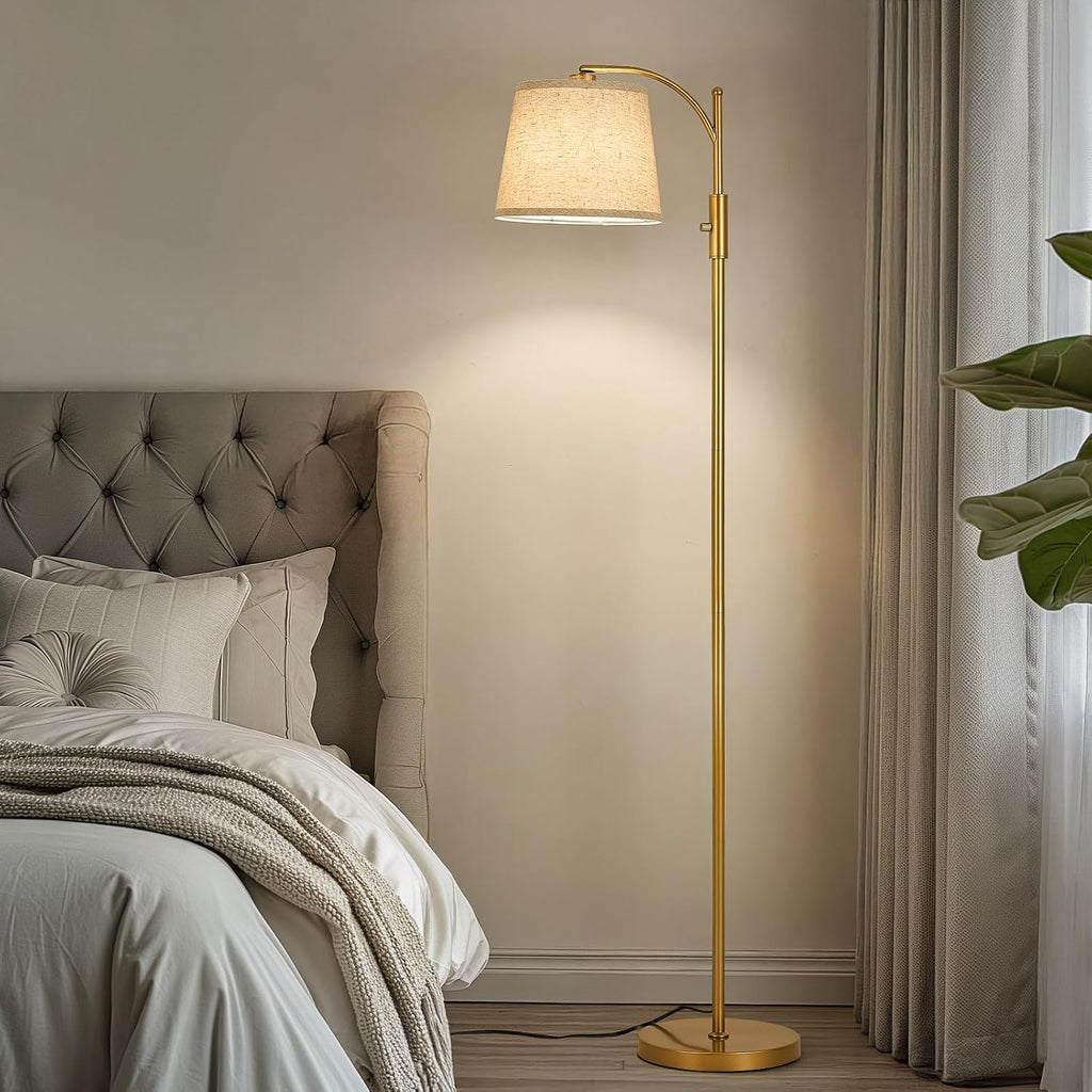AIDENOEY Fully Dimmable Floor Lamp for Living Room, Standing Lamp Rotary Switch with Linen Beige Shade, Golden Tall Lamps for Bedroom with…