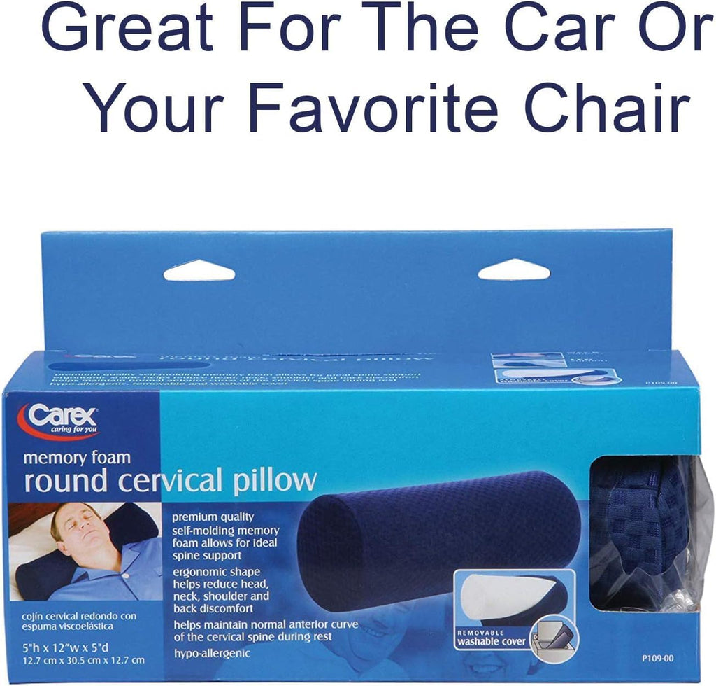 Carex Memory Foam Cervical Neck Pillow, Round - Contoured Design to Support Neck and Shoulders, Relieve Pain and Pressure, Neck Roll Pillow…