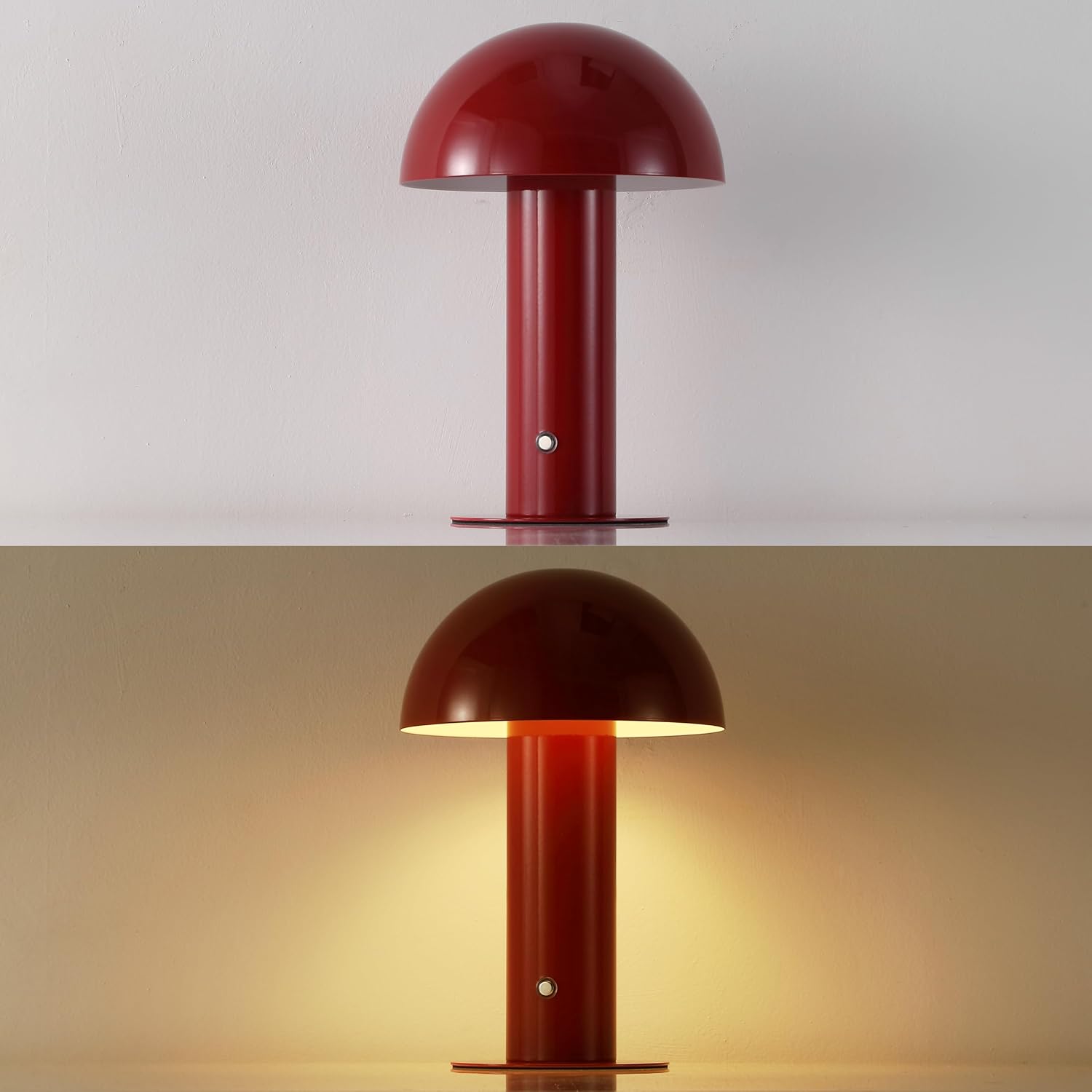 JONATHAN Y 10.75" Red Rechargeable LED Mushroom Table Lamp, Cordless Portable Bedside Lamp for Living Room Bedroom, 3-Way Dimmable Modern…