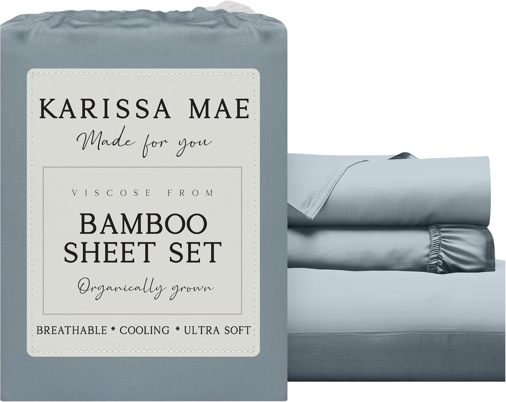 KARISSA MAE Pure Viscose from Bamboo Twin Size Sheet Set | 100% FSC Certified | Luxuriously Soft | Cooling | 18" Deep Pocket w/Corner…