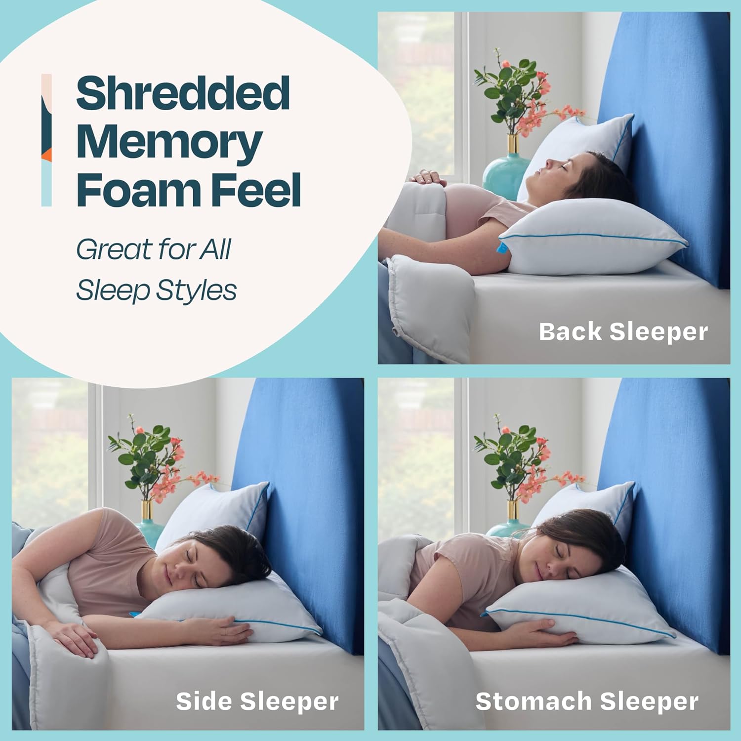 Linenspa Two Pack Shredded Gel Memory Foam Pillow – Cooling Bed Pillow – Side, Stomach, and Back Sleepers – Pack of 8 – Standard