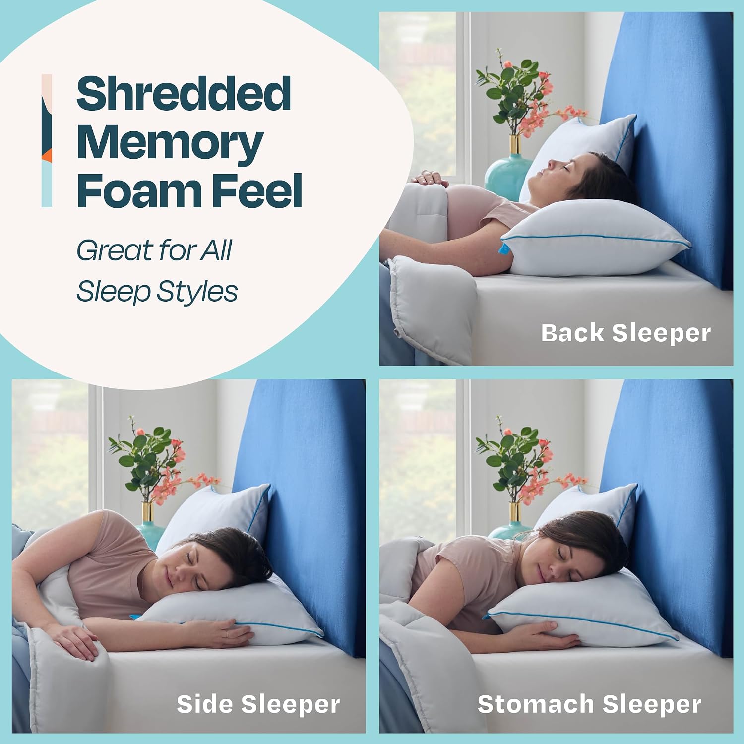 Linenspa Two Pack Shredded Gel Memory Foam Pillow, King Size – Cooling Bed Pillow – Soft and Supportive – Side, Stomach, and Back…