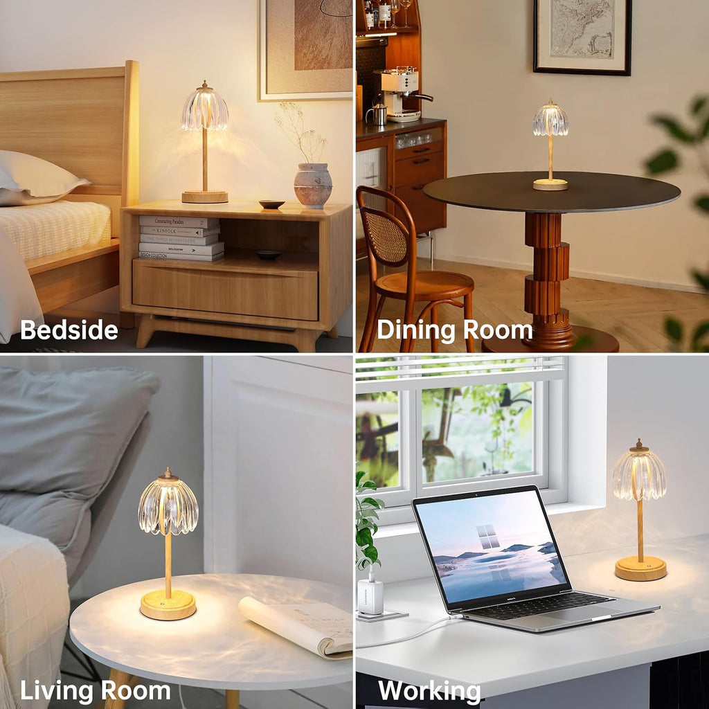 Shenmoyl Tulip Table Lamp with 5200mAh Battery & Touch Control, Small Cordless Table Lamp with 3 Colors, Rechargeable Battery Operated…