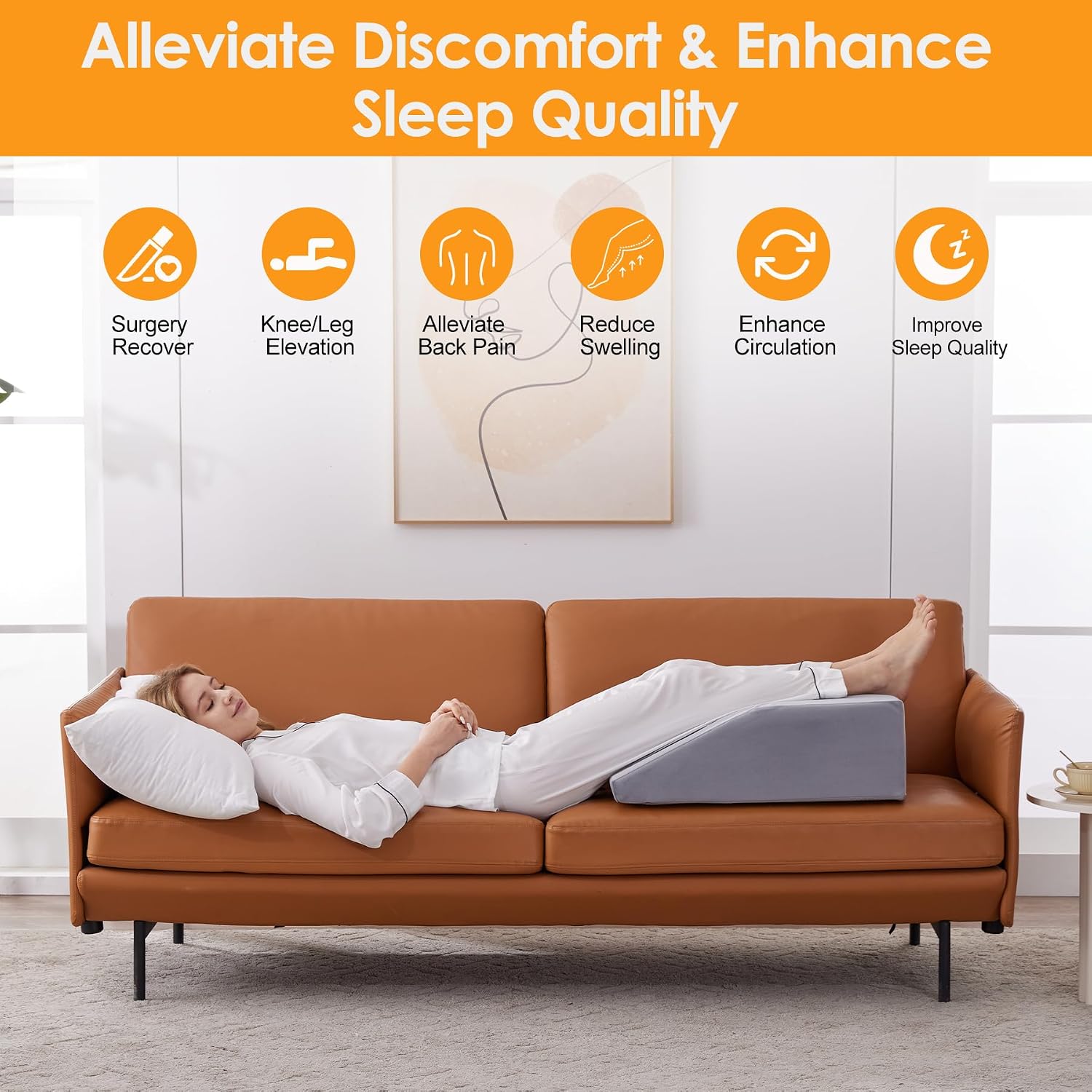 Ruqmuis Leg Elevation Pillow for After Surgery, 10inch Foam Leg Elevating Pillow for Swelling and Blood Circulation, Leg Wedge Pillow for S…