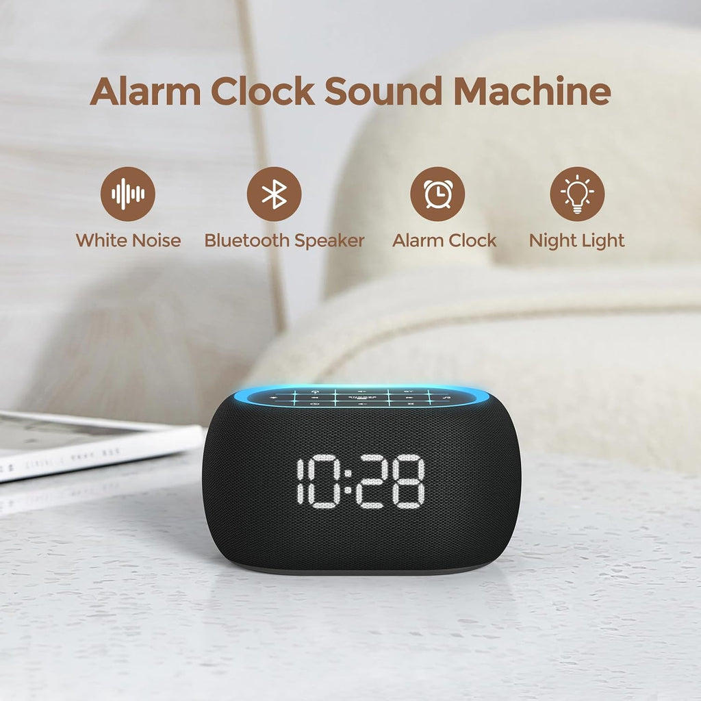ANJANK Alarm Clock White Noise Sound Machine with Bluetooth Speaker, 21 Soothing Sounds, 7 Night Lights, 0-100% Dimmer/Sleep Timer/Volume…